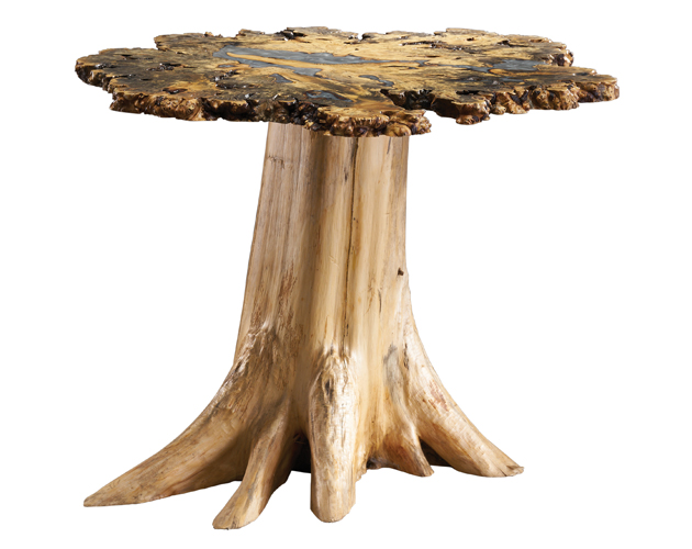 Buckeye Burl 42 Bar Table with White Cedar Stump Base